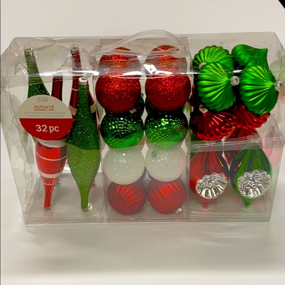 Red, Green, Silver & White Shatterproof Ornaments